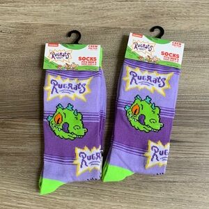 2 Pair RugRats Crew Socks Mens Shoe 6-12 🆕 Rug Rats Unisex Novelty Fun Sock Gift